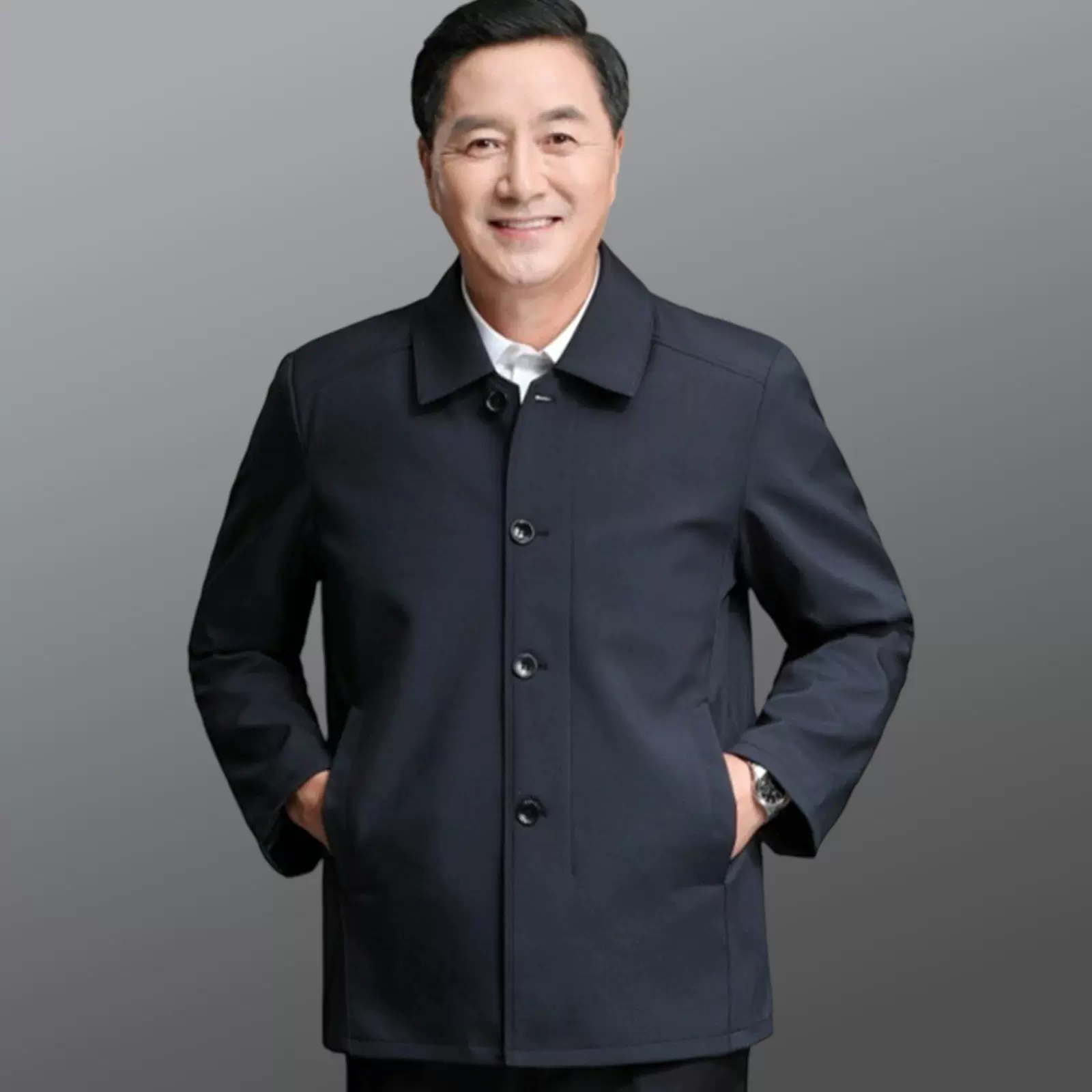 老年秋冬装纽扣厚款外套中老年人男士夹克爷爷秋季褂子爸爸装上衣