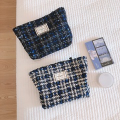 【Suoxibu Handbag】Autumn/Winter New Chanel-style Elegant Blue and Black Rough Fabric Tote Bag Makeup Bag for Women