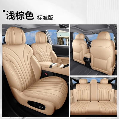 Aioni60 car seat cushions, full – Modelə uyğun (Original) oturacaq örtükləri - yf-standard-version-light-brown-full-coverage-26-units-of-aion-i60-with-a-dining-table-behind-the-passenger-seat-three-seats-in-the-rear-row