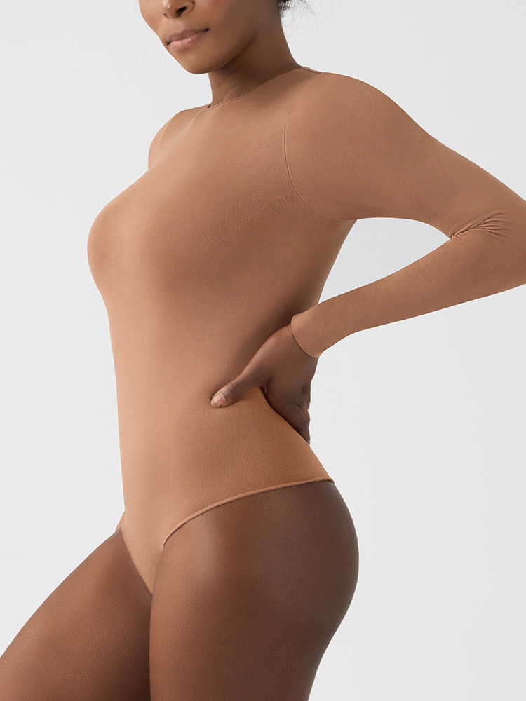 Seamless Long-Sleeve Bodysuit – High-Waisted Tummy Control Yoga Shaper With V-Gusset (Buttery Soft & Stretchable) – Black/Taupe/Pink/Gray (S-XL)​_voghion.com