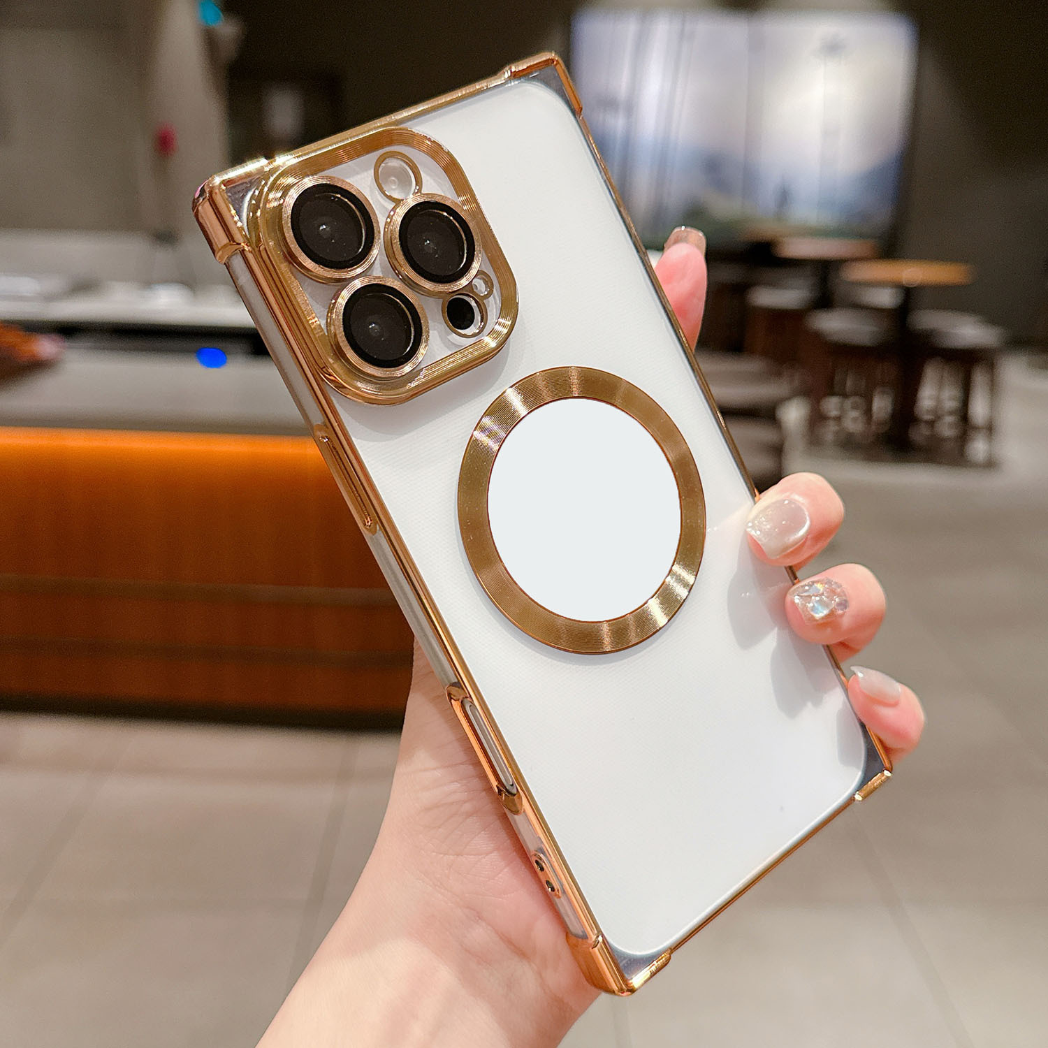 Funda para iPhone 17 Pro Max, Funda Magnética Cuadrada Electrochapada, Funda Protectora Transparente Anti-caídas para Apple 15 y 16