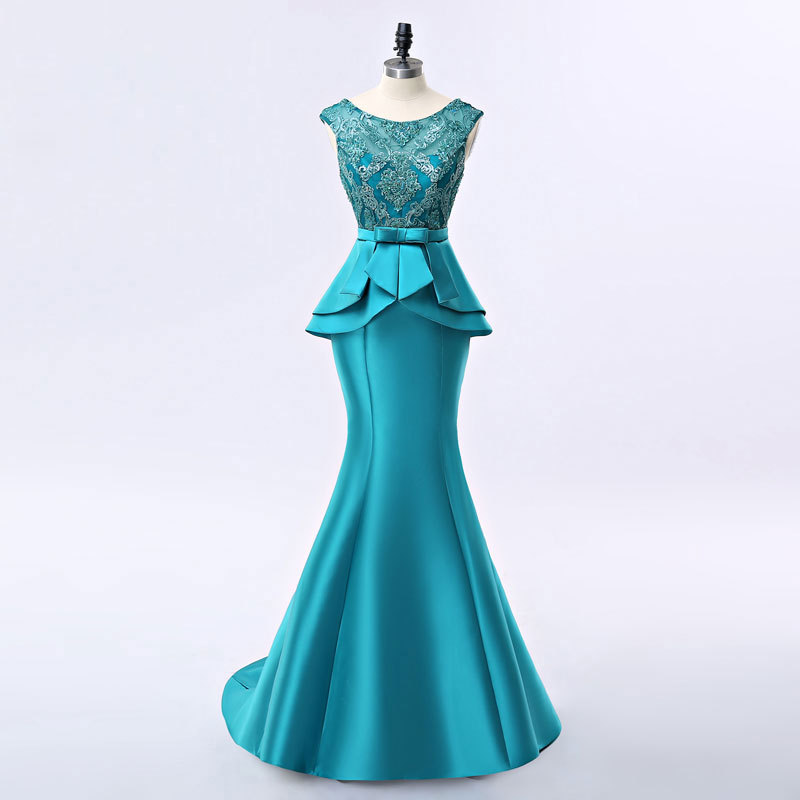 Nuevo vestido de noche vestido de novia europeo y americano Comercio exterior encaje con cuentas cuello redondo Amazon AliExpress deseo vestido de noche