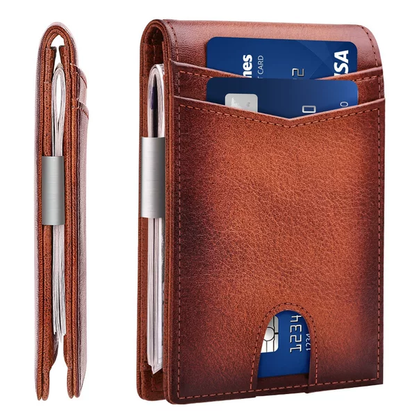 Banyanu New Guangzhou Factory Men's Genuine Leather Wallet Men's Multi-Card Position rfid Gold Clip Cowhide Certificate Money