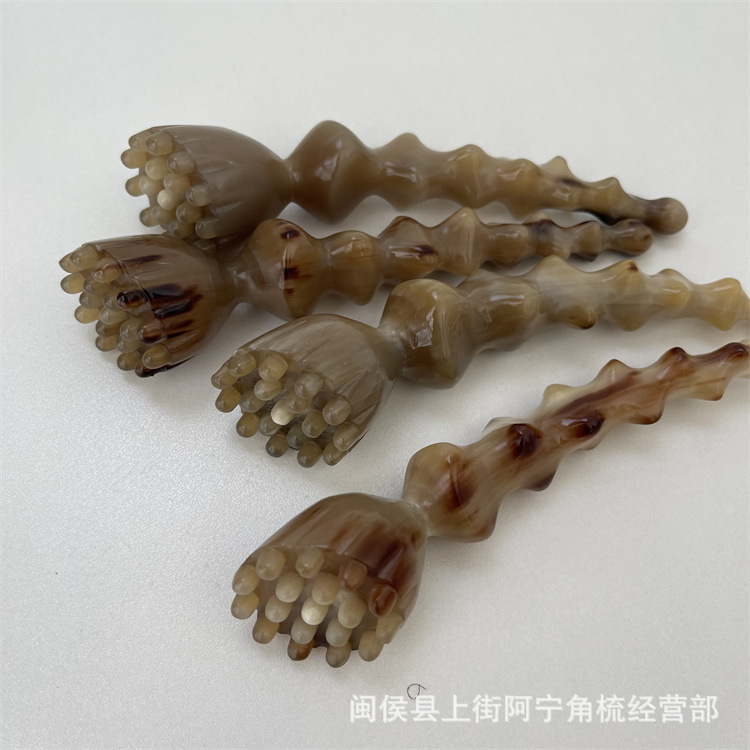 Horn Facial Massage Stick Gujiao Lianpeng 18 Bead Lotus Design Hand Carved Guasha Tool Portable Acupoint Massage Comb key features