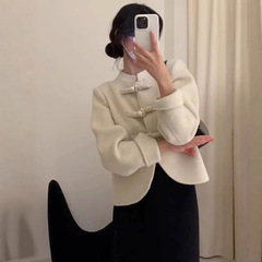 新中式国风毛呢外套女秋冬季高级感超好看小个子短款双面绒大衣