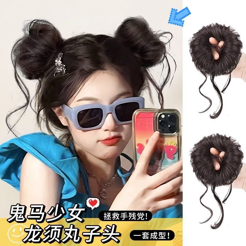 Nuevo estilo cabeza de bola estilo occidental simulación pelo banda mullido perezoso viento fantasma caballo chica natural invisible doble bola cabeza