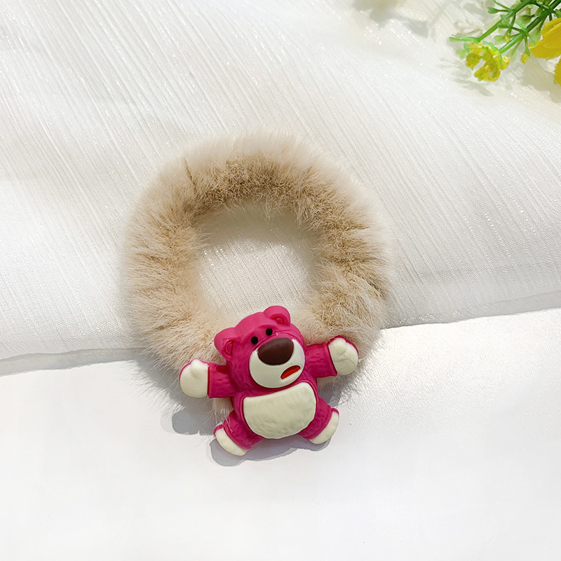 Estilo coreano Internet celebridad pelo lazo banda de goma Linda cuerda de pelo peluda para las mujeres Oso de fresa banda de pelo de felpa color caramelo cuerda de pelo dulce