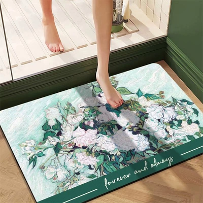 Avtomobil döşəmə paspasları | Door Mat, Non-Slip, New Chinese Style - diatom-mud-oil-painting-rectangular-door-mat-08-4060cm
