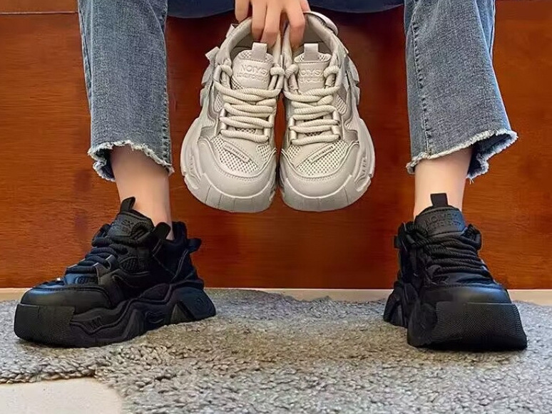 Korean version versatile thick soled women's black mesh dad shoes women 2024 new spring and autumn season show foot_voghion.com