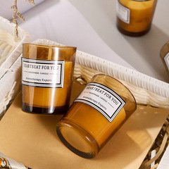 Small Brown Aromatherapy Candle Glass Bottle Handmade Plant Wax Indoor Fragrance Candle Smokeless Gift Box