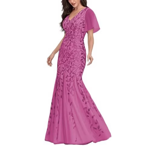 Women's Formal Evening Gown Dress Shiny Sequin Elegant Tulle Sleeve Cocktail Party Bodycon Long Dress Women's Formal Evening Gown Dress Shiny Sequin Elegant Tulle Sleeve Cocktail Party Bodycon Long Dress