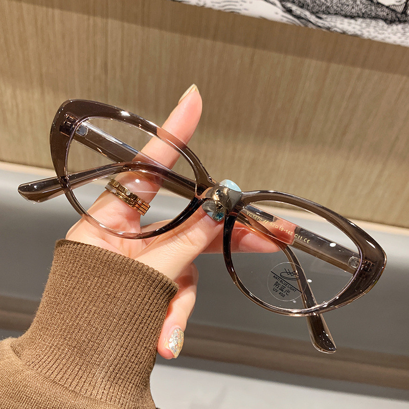 Glasses Danyang Cat Eye Women's Anti-Blue Light Retro Plain Glasses Frame Cool Tea Color Myopia Glasses Tr90 Frame Style Glasses Danyang Cat Eye Women's Anti-Blue Light Retro Plain Glasses Frame Cool Tea Color Myopia Glasses Tr90 Frame Style