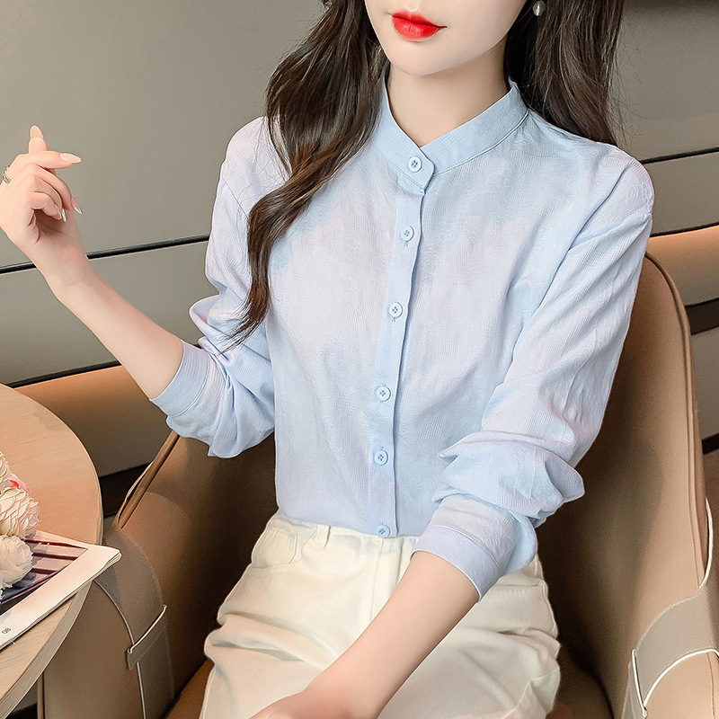 春秋季2026年新款纯棉衬衫洋气全棉立领时尚减龄女士衬衫长袖上衣