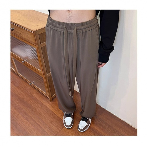 Ice silk pants men's summer new style handsome loose wide-leg western pants, drag-feeling straight, fashionable high-end casual pants