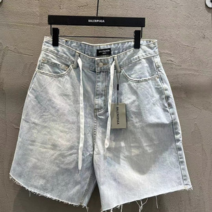 Paris European and American Cross-Border Summer New Heavy-Duty Bleached Washed B-Brand Denim Shorts for Men and Women, One-Piece Drop Shipping
