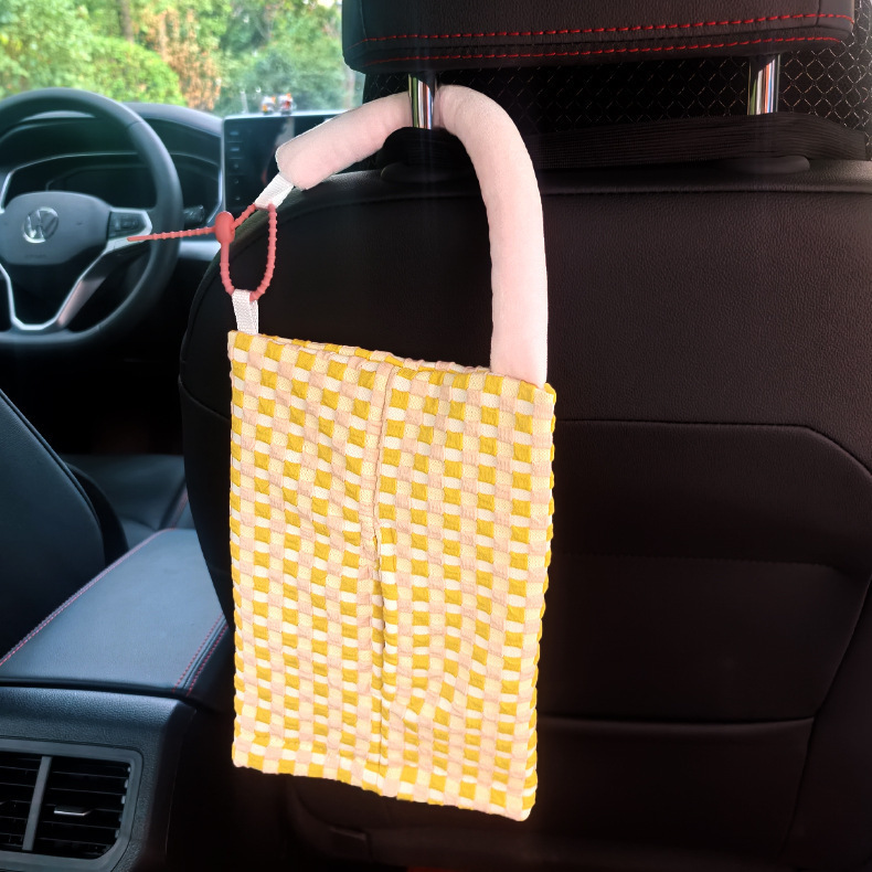 Car tissue box, fabric car backseat hanging tissue box, creative and cute car tissue storage bag for women