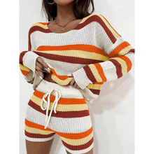 U 32826 Stripe drop shoulder sweater set �������ë�¶̿���