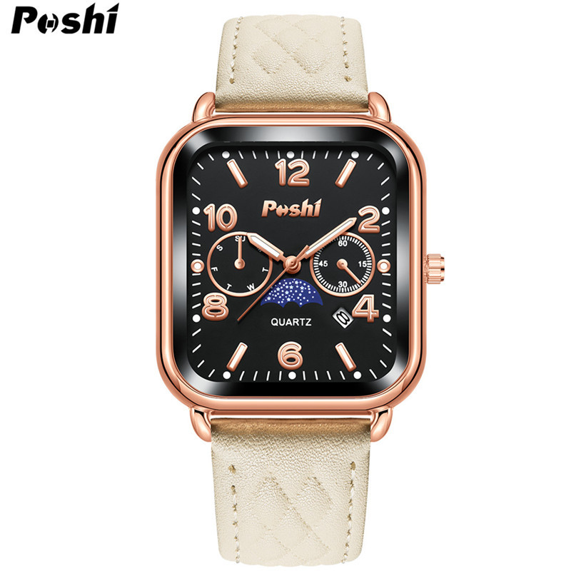 Poshi nueva moda pareja reloj impermeable calendario cinturón casual todo partido reloj de cuarzo reloj de mujer al por mayor