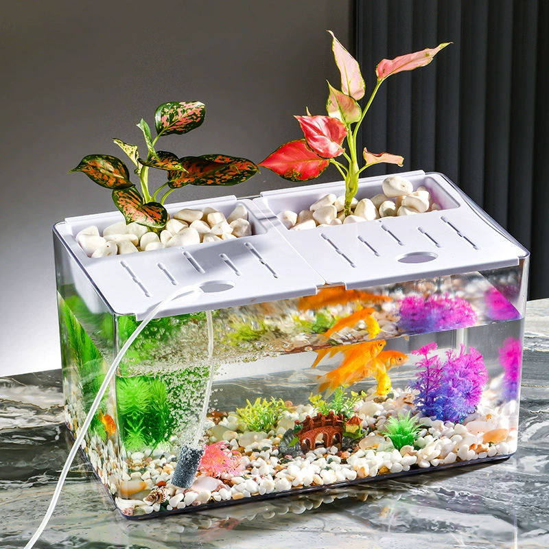 Настольный аквариум среднего размера с высокой прозрачностью, аквариум для декора гостиной, прозрачный пластиковый аквариум для офиса, аквариум для золотых рыбок.