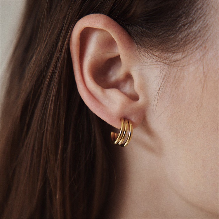 New Simple Golden Silvery Stainless Steel Small Earrings display picture 2