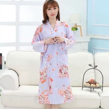 新款女士透气薄款纱布纯棉浴袍中长居家睡袍宽松大码夏季作务睡衣