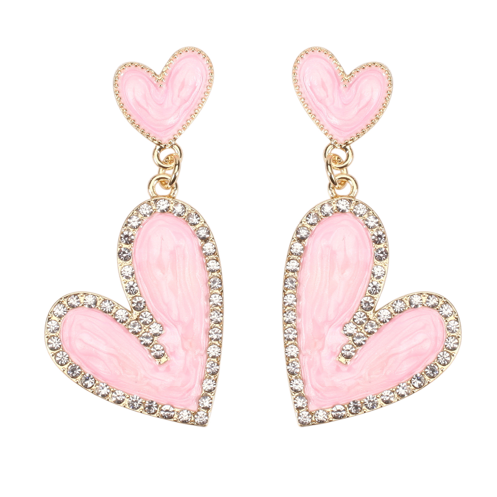 18g Weight Copper Ear Needle Material Rhinestones, Pearl Inlay Material Drop Earrings Classification 1 Pair Quantity Holiday, Daily Occasion Alloy Material Heart Shape Pattern Women's Gender Enamel, Inlay Design IG Style, Sweet Style 1 Pair IG Style Sweet Heart Shape Enamel Inlay Alloy Rhinestones Pearl Drop Earrings 23