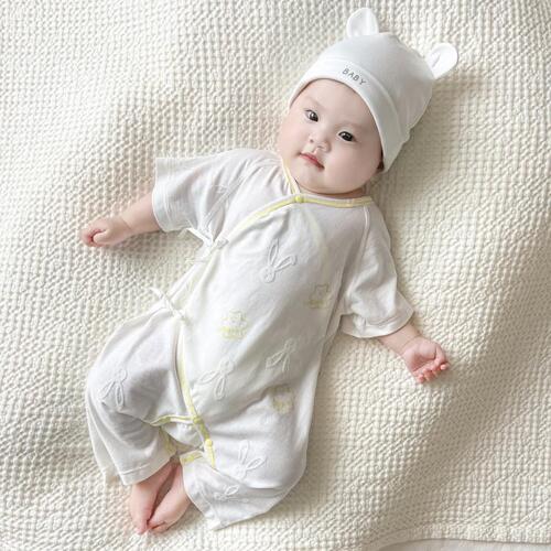 One-piece baby short-sleeved summer fresh temperament baby belly protection monk suit Chinese style diagonal lapel thin hayi AliExpress