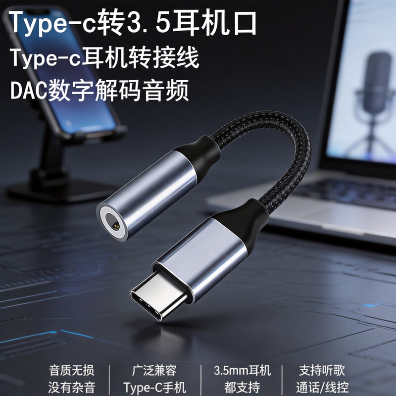 Typec Adapter Audio Adapter Cable Digital Dac High-Definition Sound Quality Plug-And-Play U Shield Live Broadcast Headphone Cable