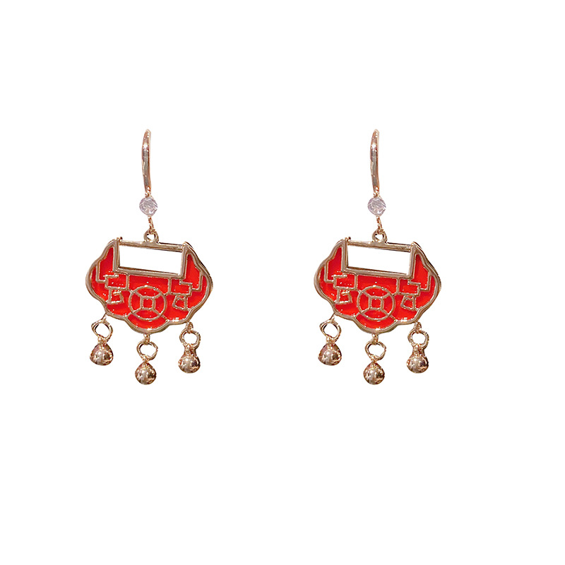 New Year Red Auspicious Cloud Lock Earrings Temperament Round Beads Tassel Ear Jewelry display picture 5