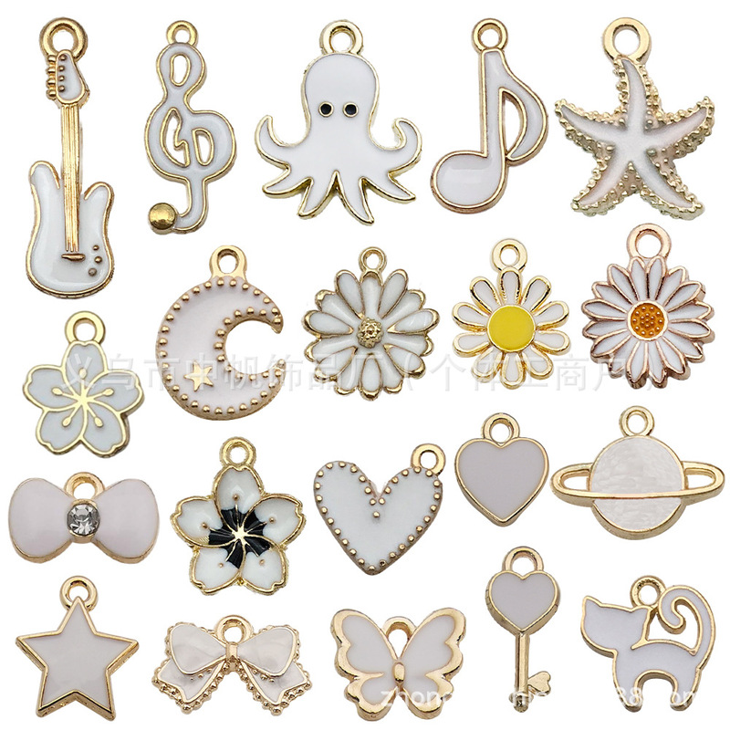 Mixed Set of 20 White Heart-Shaped Musical Note DIY Handmade Jewelry Accessories Alloy Enamel Pendants Earrings Jewelry