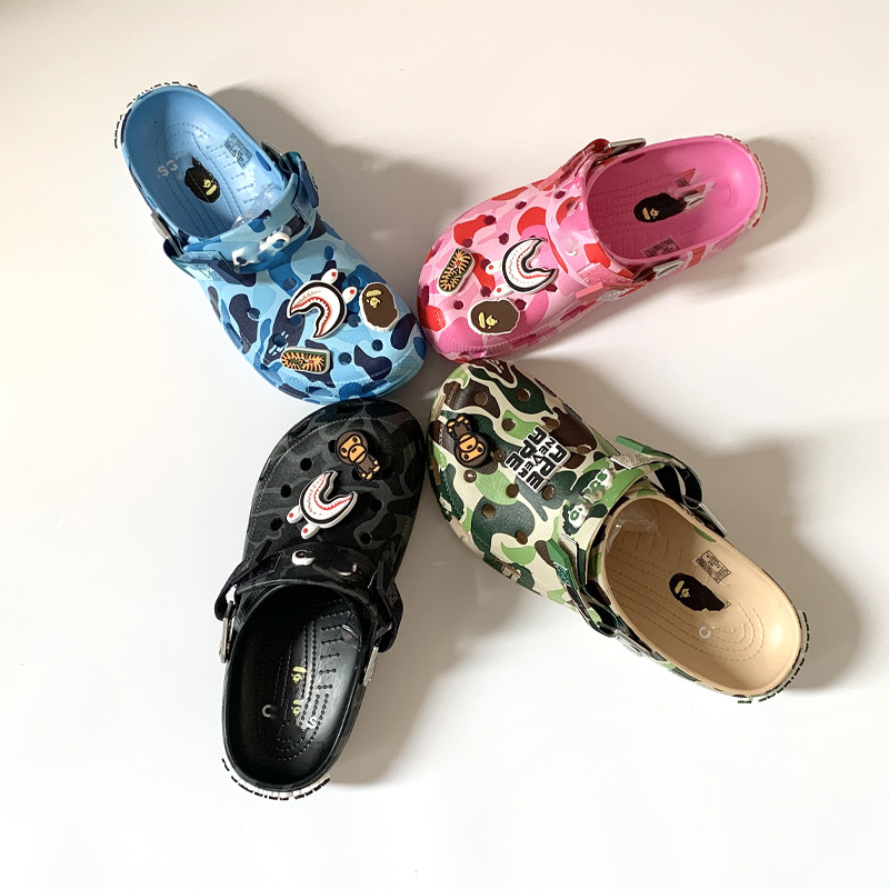 Kajia Beipu Ape Camouflage Beach Shoes Co-Branded Croc Shoes Low-Top Casual Velcro Sandals Men's and Women's Slippers