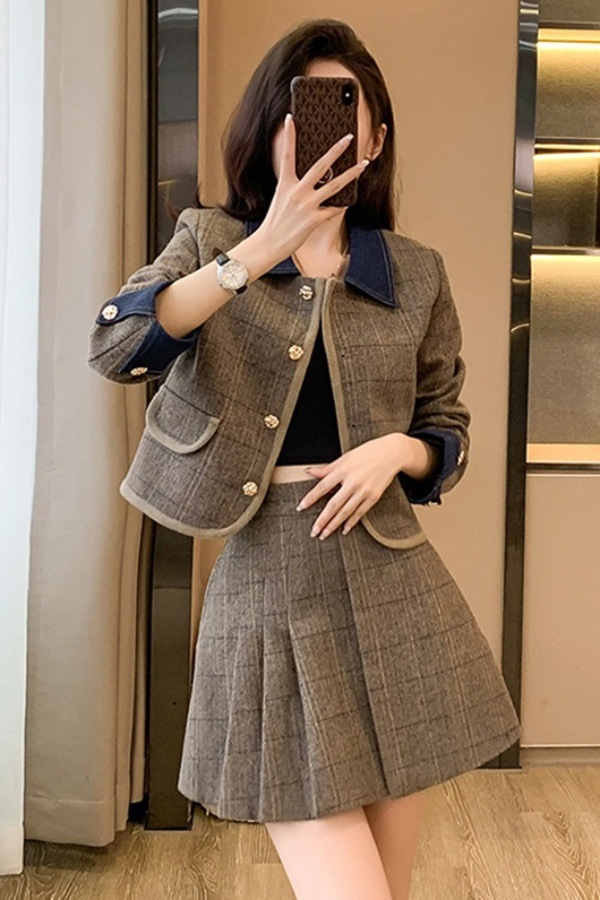 2026 Spring New Chic Short Jacket Two-Piece Set College Style Slimming Youthful High-End Girls' Outfit Dress 2311
