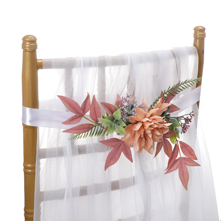 Baoxin productos de la boda Nordic Mori eucalipto hoja silla trasera Flor de la boda banquete Silla de nuevo Flor Amazon Venta caliente flor artificial