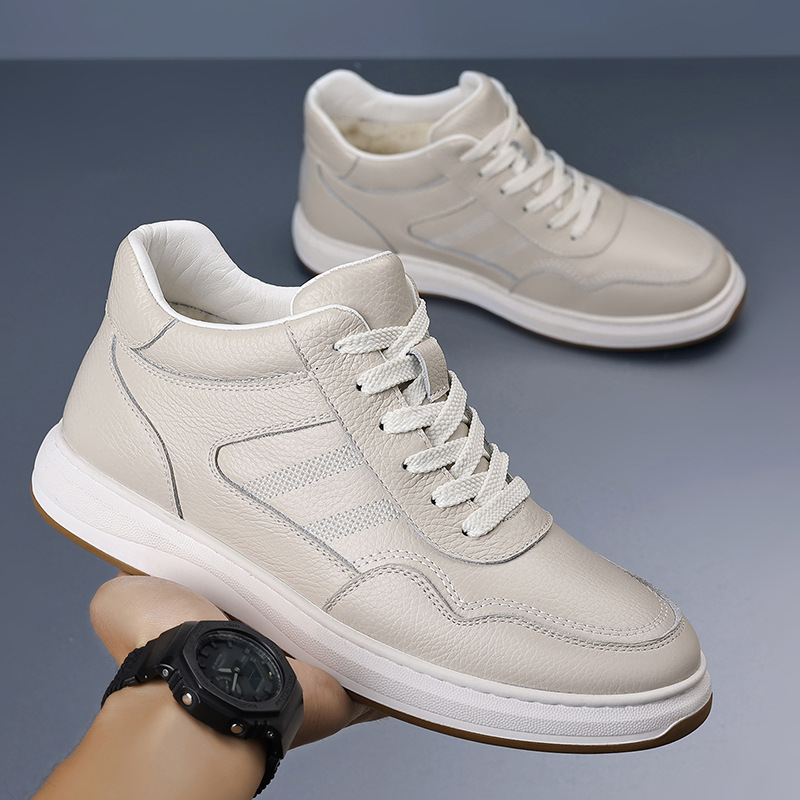 Invierno de piel de vaca nueva lana zapatos de algodón de hombre cuero más terciopelo calentamiento zapatos casuales de hombre zapatos blancos de hombre zapatos de hombre