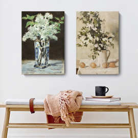 跨境无框画装饰画复古小众风景静物花卉喷绘油画侘寂风酒店民宿画