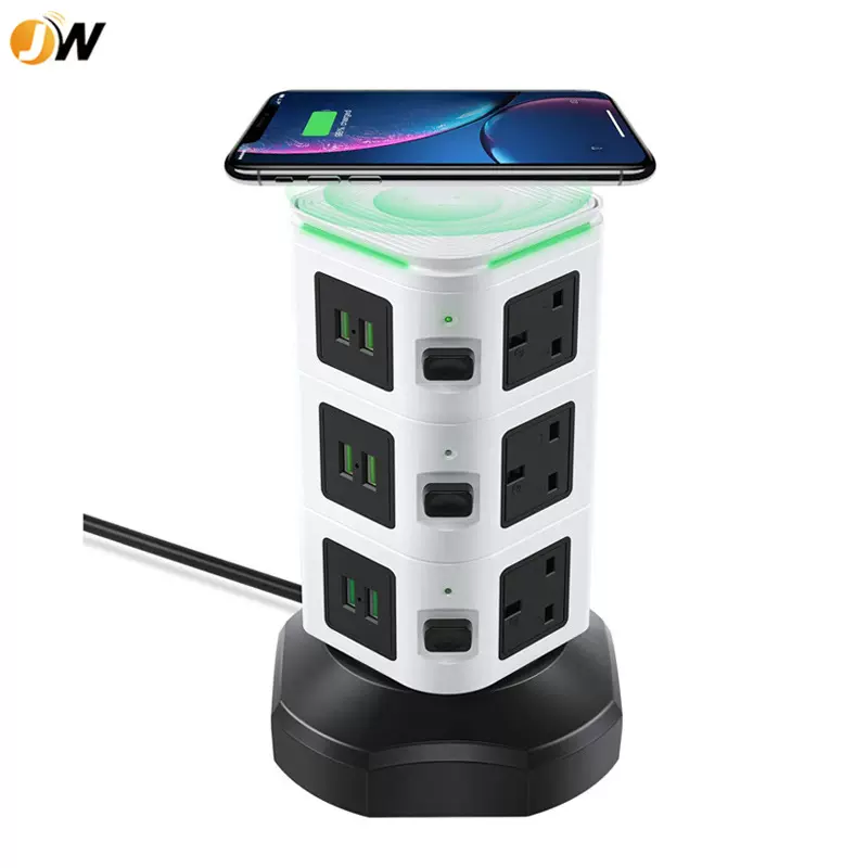 工厂生产无线充插线板插排 可以旋转收线无线充排插 USB智能插座