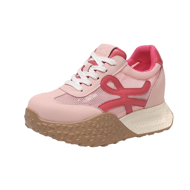 Giày sneaker nữ đế dày phong cách Forrest Gump thoáng khí lưới đơn tăng chiều cao — Màu hồng