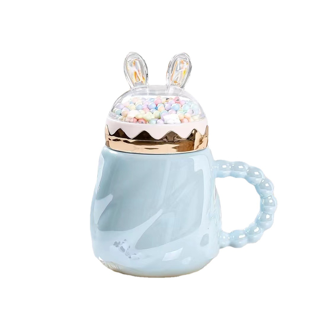 Estilo nórdico perla esmalte burbuja taza personalidad Orejas de conejo Internet celebridad chica corazón Oficina cerámica agua con mano regalo