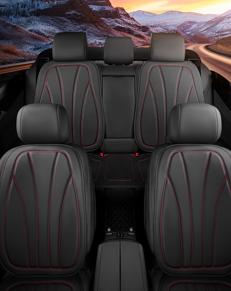 Car Cushion Four Seasons Universal Small Waist Fashion Square Cushion Mercedes-Benz Pattern PVC Simulation Leather Full Envelope Cushion