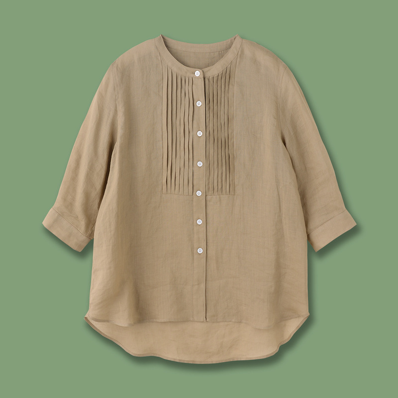 Xiaohe 25 秋の新薄いラミー無地シャツプリーツミッドスリーブ無地シャツ 1251C2157001|undefined