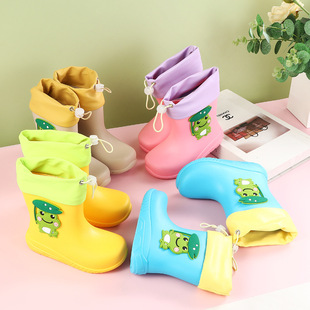 Children's Rain Boots Cartoon Kindergarten Girls' Water Shoes Mid-Calf Non-Slip Rain Boots Baby Elementary School Boys' Rubber Shoes Cute and Fun