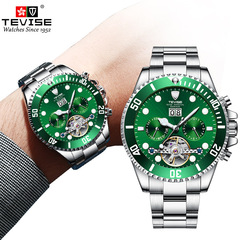 TEVISE Swiss Men's Watch Green Ghost Calendar Mechanical Watch High-end Simple Cross-border Waterproof Wristwatch