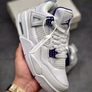 Pure Original Air Joe 4 AJ4 White Purple Grape White Red Metal Buckle Men's and Women's Casual Sports Practical Basketball Shoes