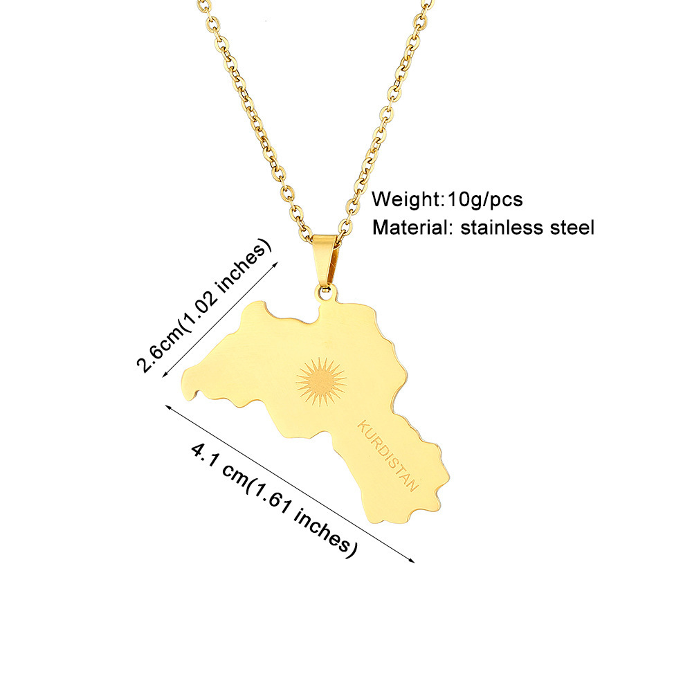 Kurdistan map pendant necklace oil drop retro men and women stainless steel pendant accessories_voghion.com