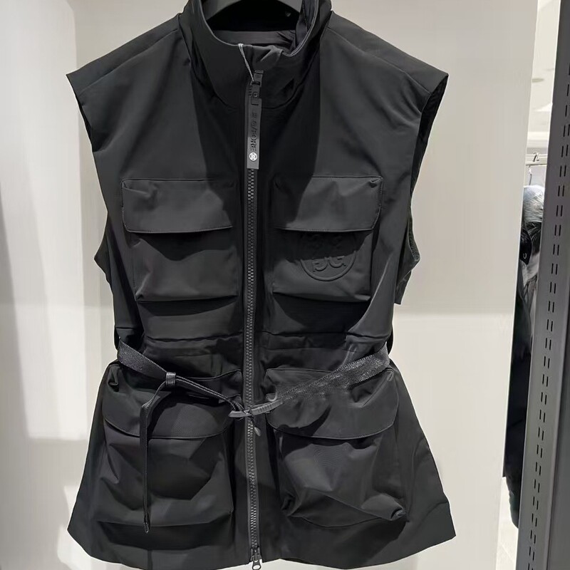 Spring and Autumn New Style Original Golf Vest for Women, Zip-Up Stand Collar, Waist-Cinching, Long Trendy Sleeveless Workwear Jacket