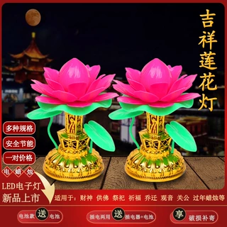 莲花灯电池插电两用观音菩萨长明灯供佛灯一对耐用