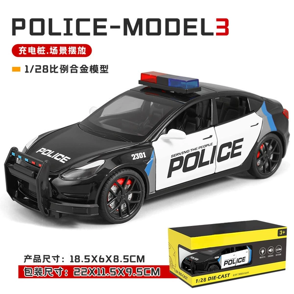 Black Tesla, police car, scale 1:24