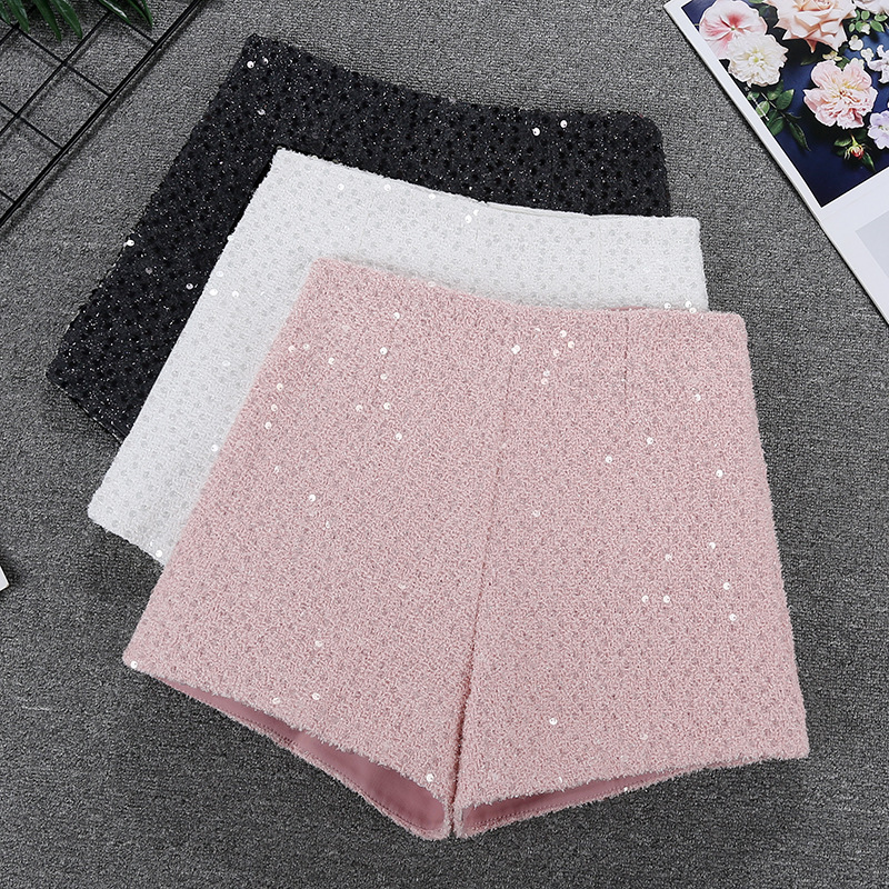 Chanel-Style High-End Sequin Shorts, Fashionable Women's High-Waisted Woolen A-Line Casual Pants, Outerwear Boot Shorts 8337 Chanel-Style High-End Sequin Shorts, Fashionable Women's High-Waisted Woolen A-Line Casual Pants, Outerwear Boot Shorts 8337