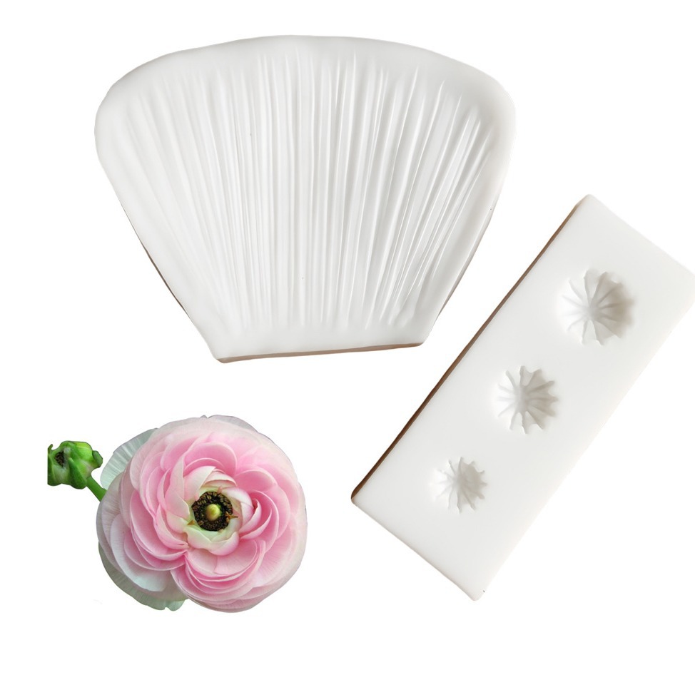 翻糖双面纹路毛茛花瓣压模叶子夹模 树叶硅胶模具 DIY烘焙工具