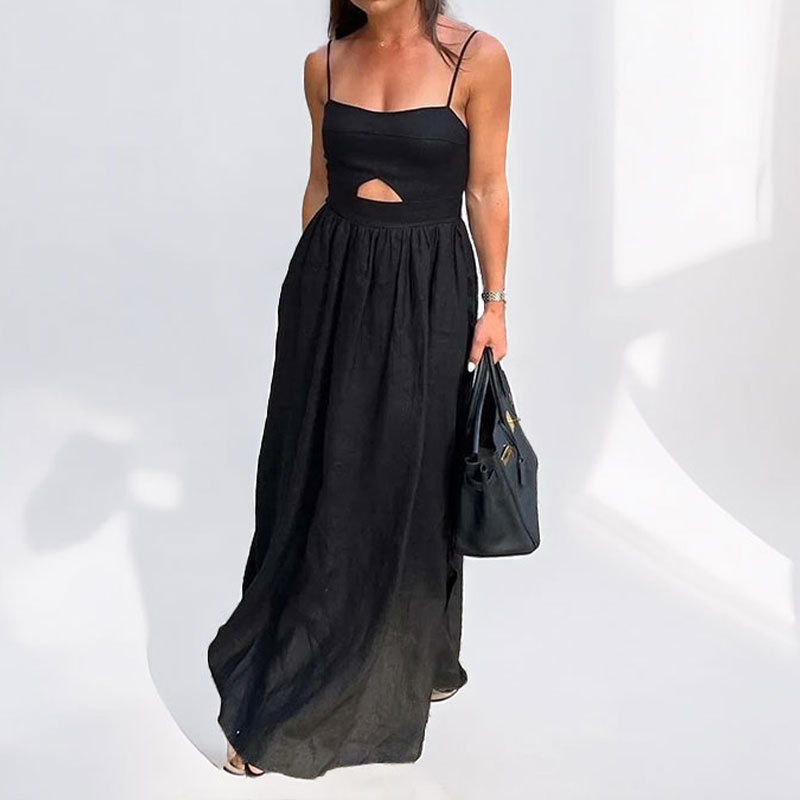 350g Weight Maxi Long Dress Dress Length Type Sleeveless Sleeve Length Wholesale Women's Casual Elegant Simple Style Solid Color Solid Color Indoor Daily Date Collarless Sleeveless Strap Dress